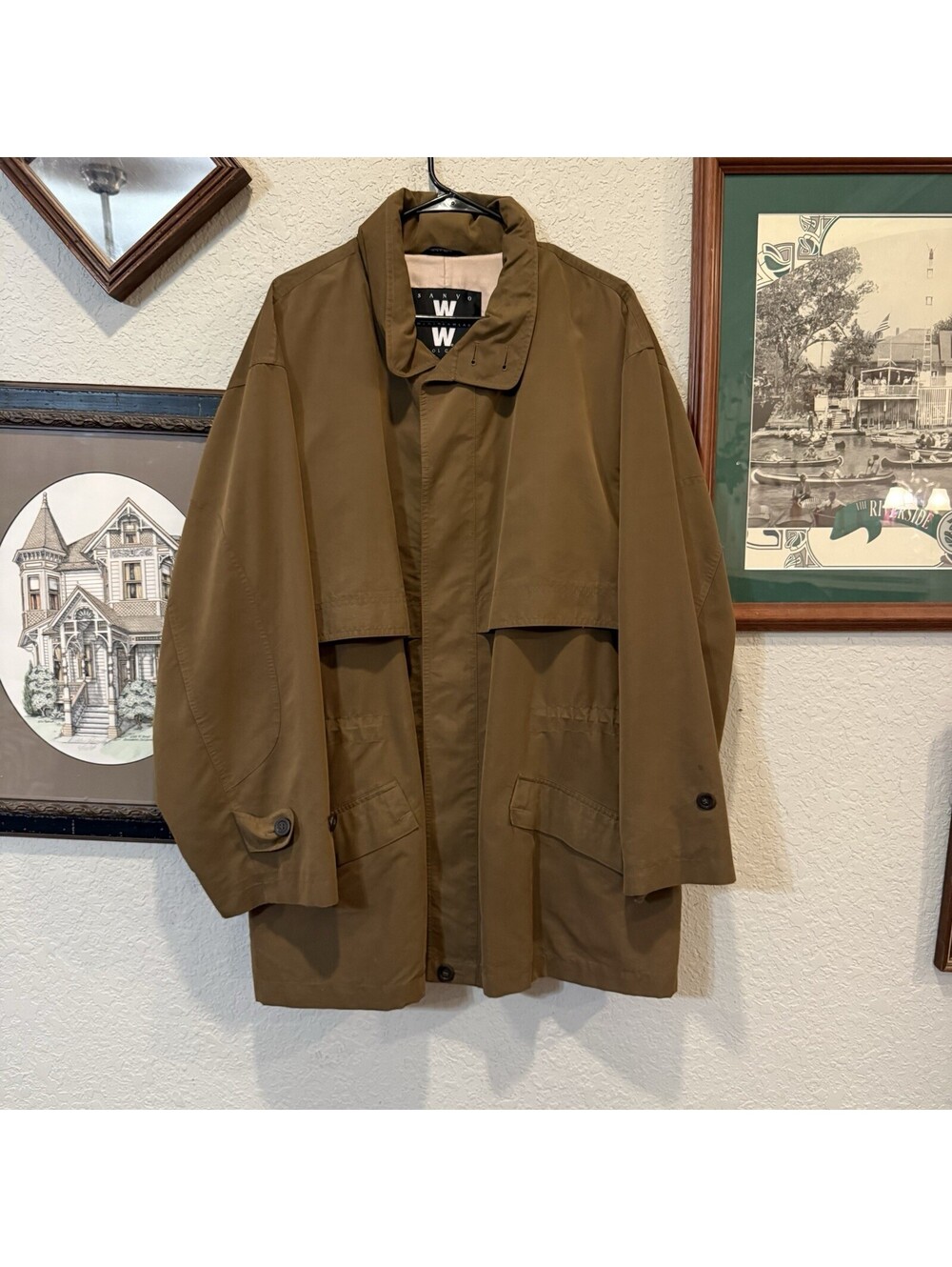 Vintage 80s/90s Sanyo Mens Brown Minimalist Coat Size Small Jacket Pockets